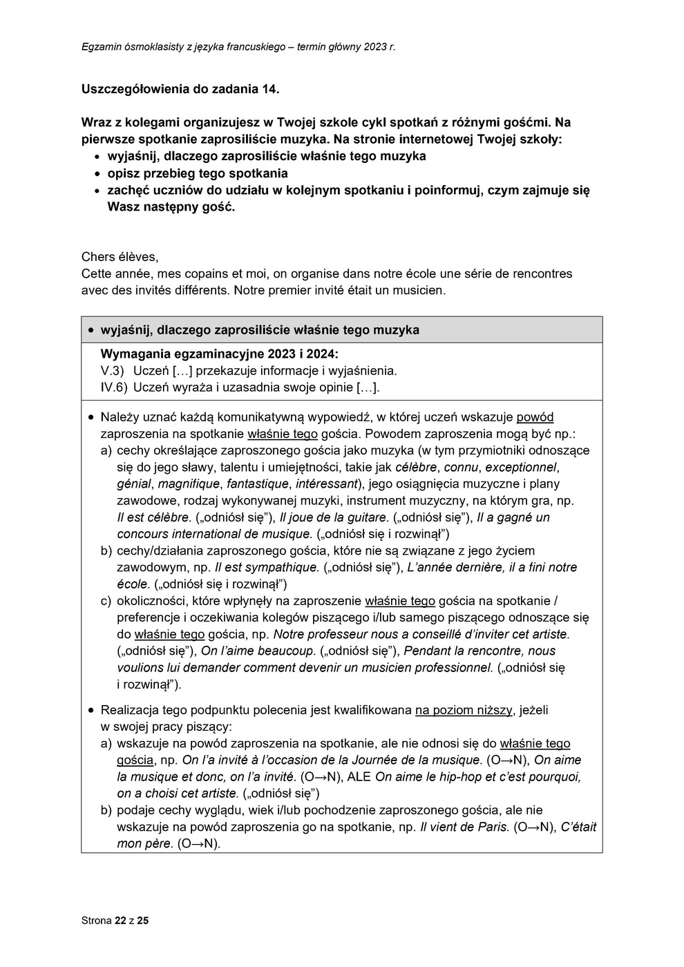 odpowiedzi - język francuski - egzamin ósmoklasisty 2023 - 0022