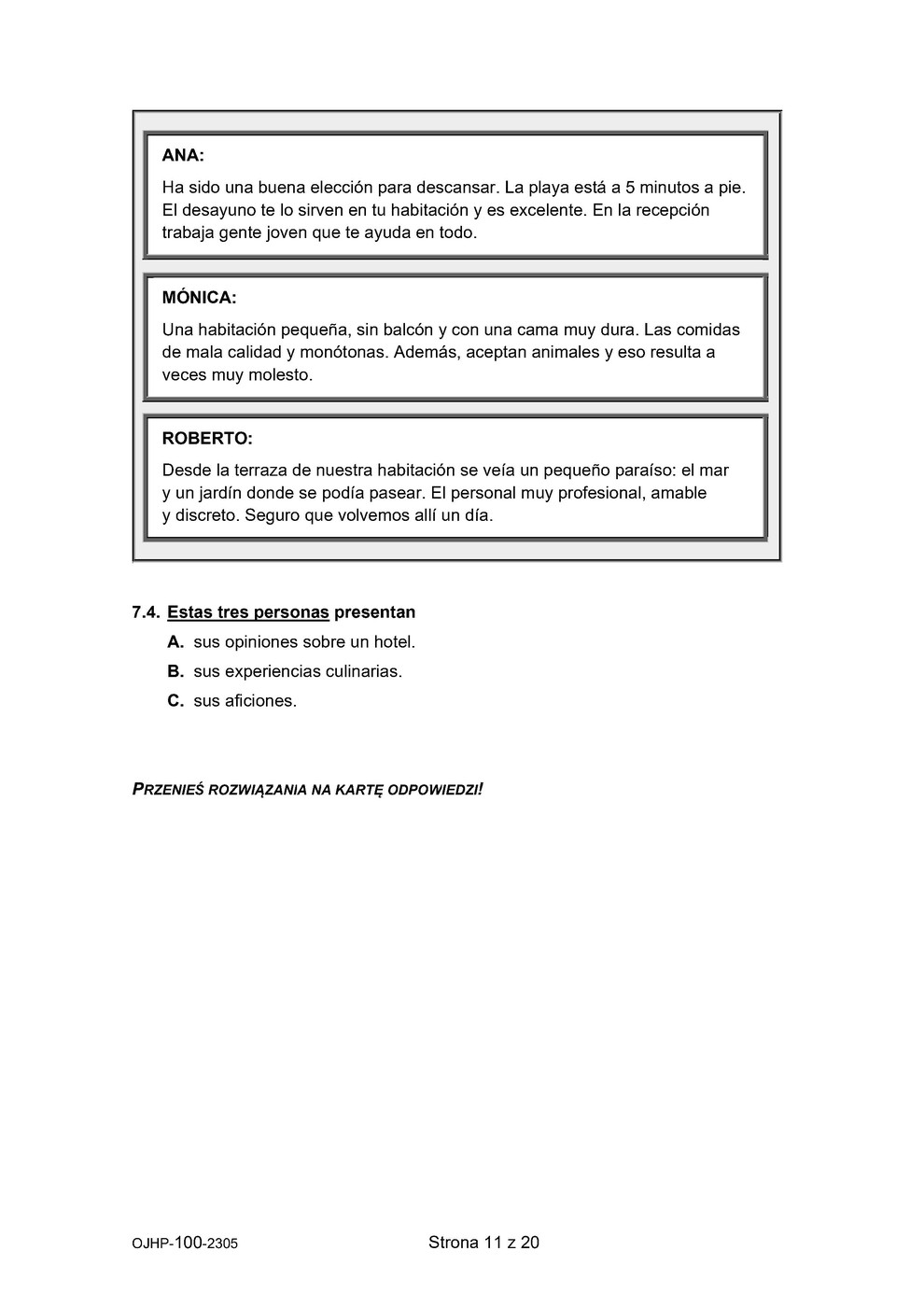 arkusz - język hiszpański - egzamin ósmoklasisty 2023 - 0011