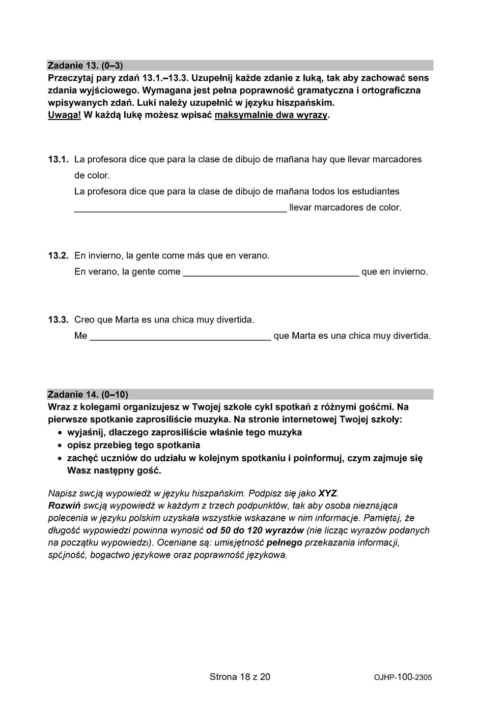 arkusz - język hiszpański - egzamin ósmoklasisty 2023 - 0018