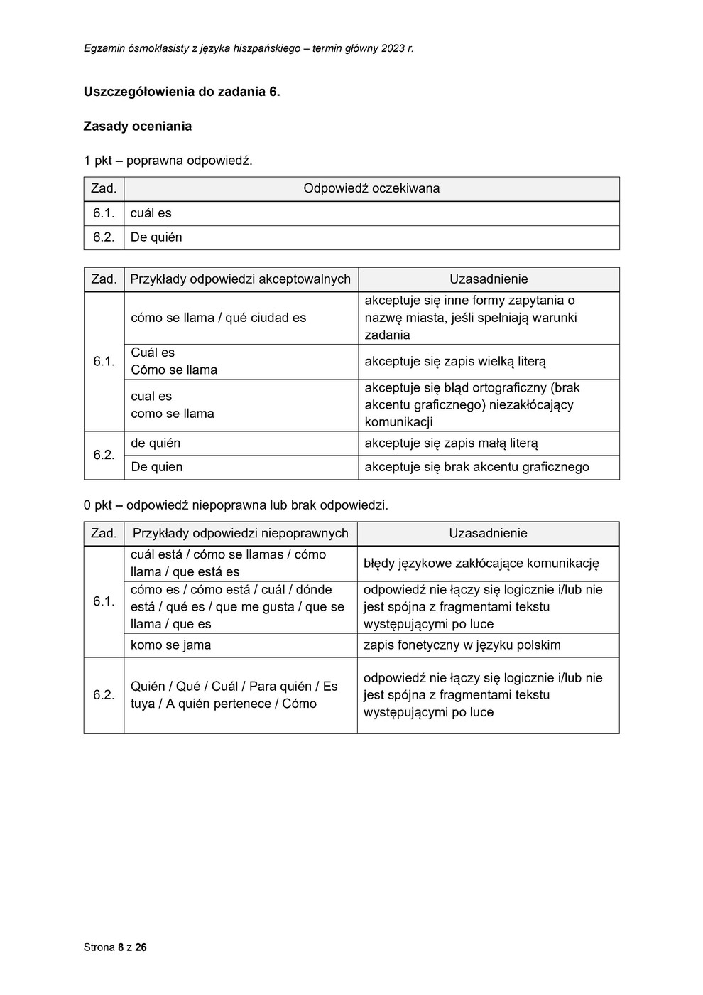 odpowiedzi - język hiszpański - egzamin ósmoklasisty 2023 - 0008