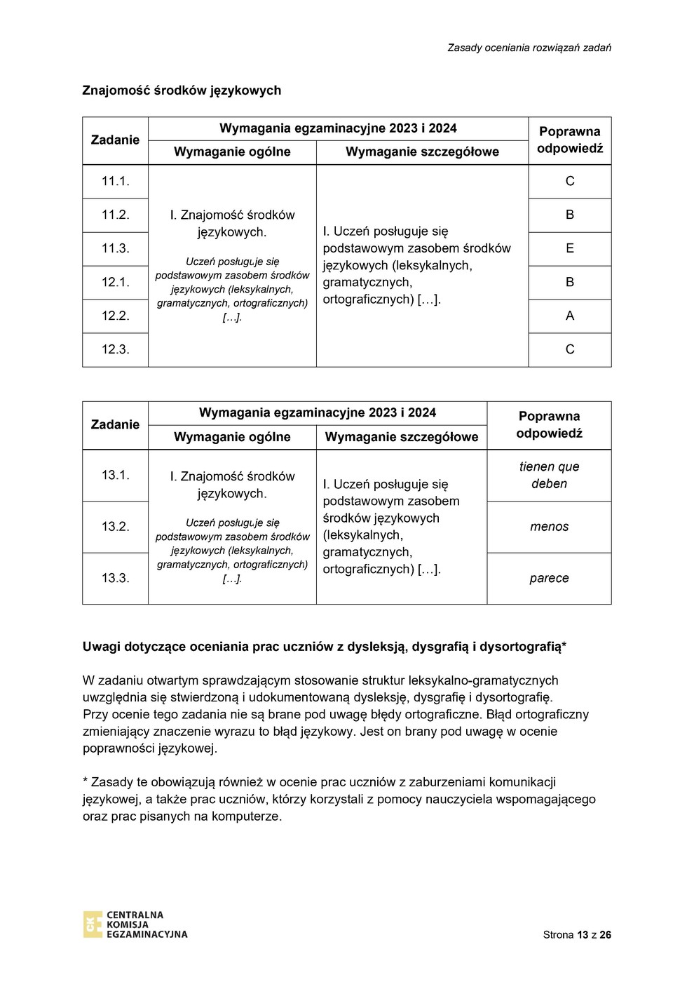 odpowiedzi - język hiszpański - egzamin ósmoklasisty 2023 - 0013