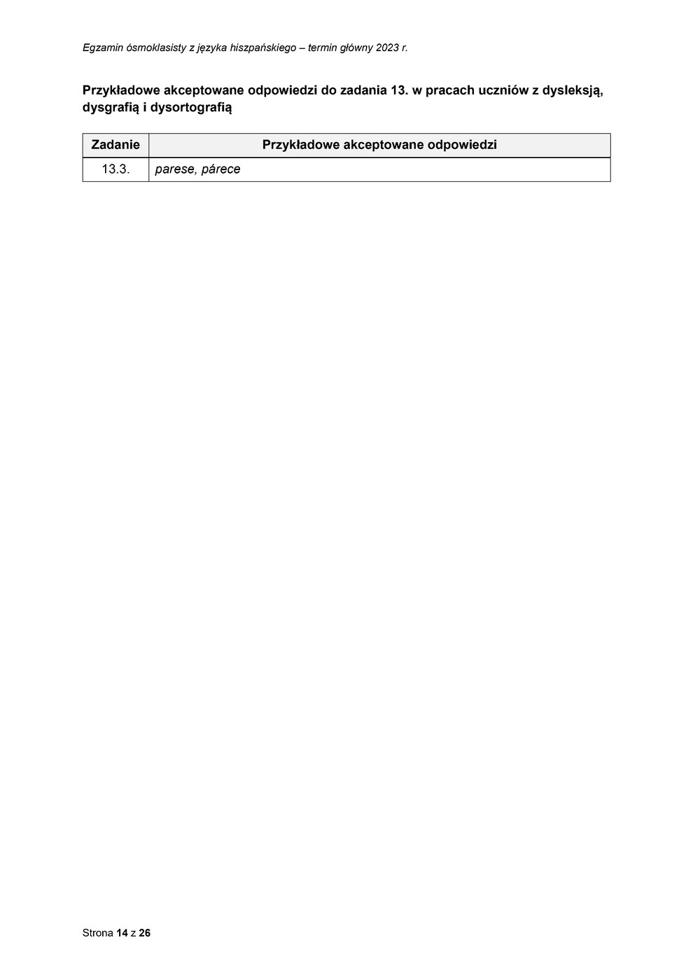 odpowiedzi - język hiszpański - egzamin ósmoklasisty 2023 - 0014