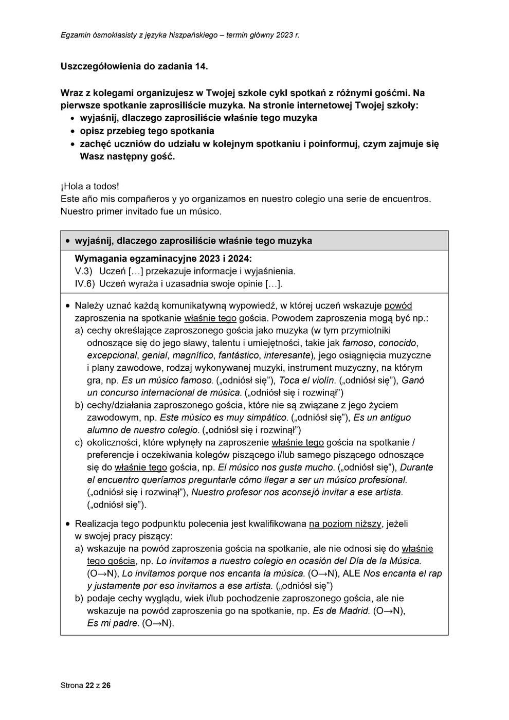 odpowiedzi - język hiszpański - egzamin ósmoklasisty 2023 - 0022