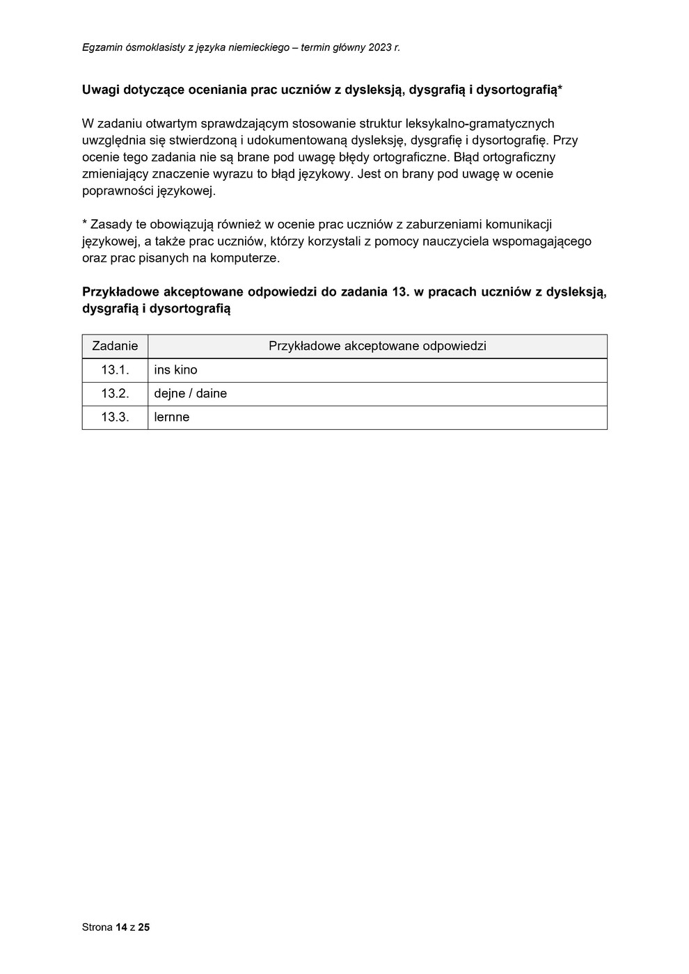 odpowiedzi - język niemiecki - egzamin ósmoklasisty 2023 - 0014