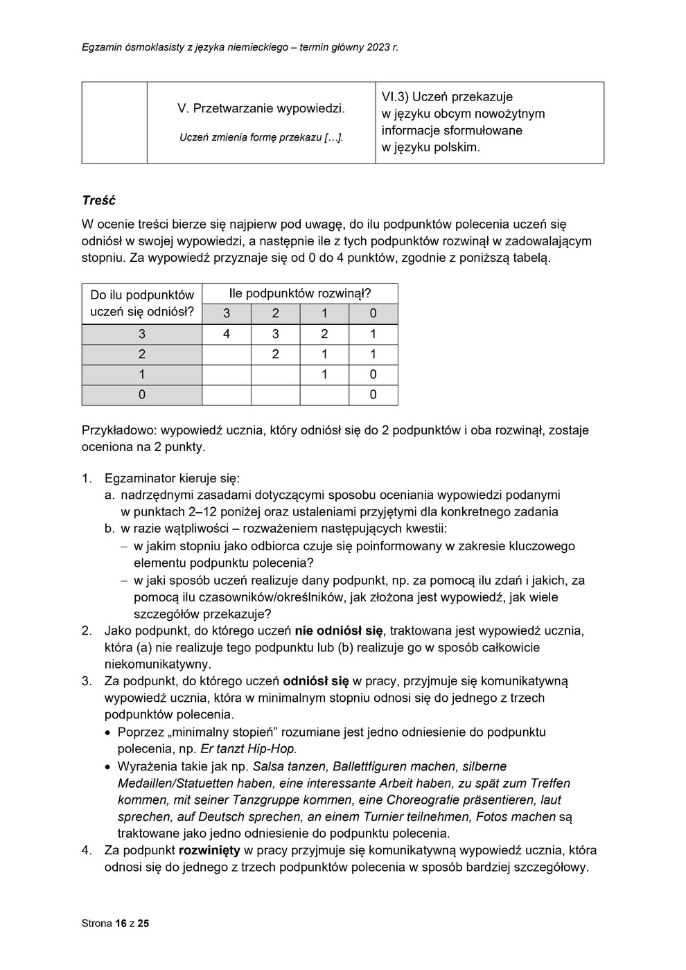 odpowiedzi - język niemiecki - egzamin ósmoklasisty 2023 - 0016