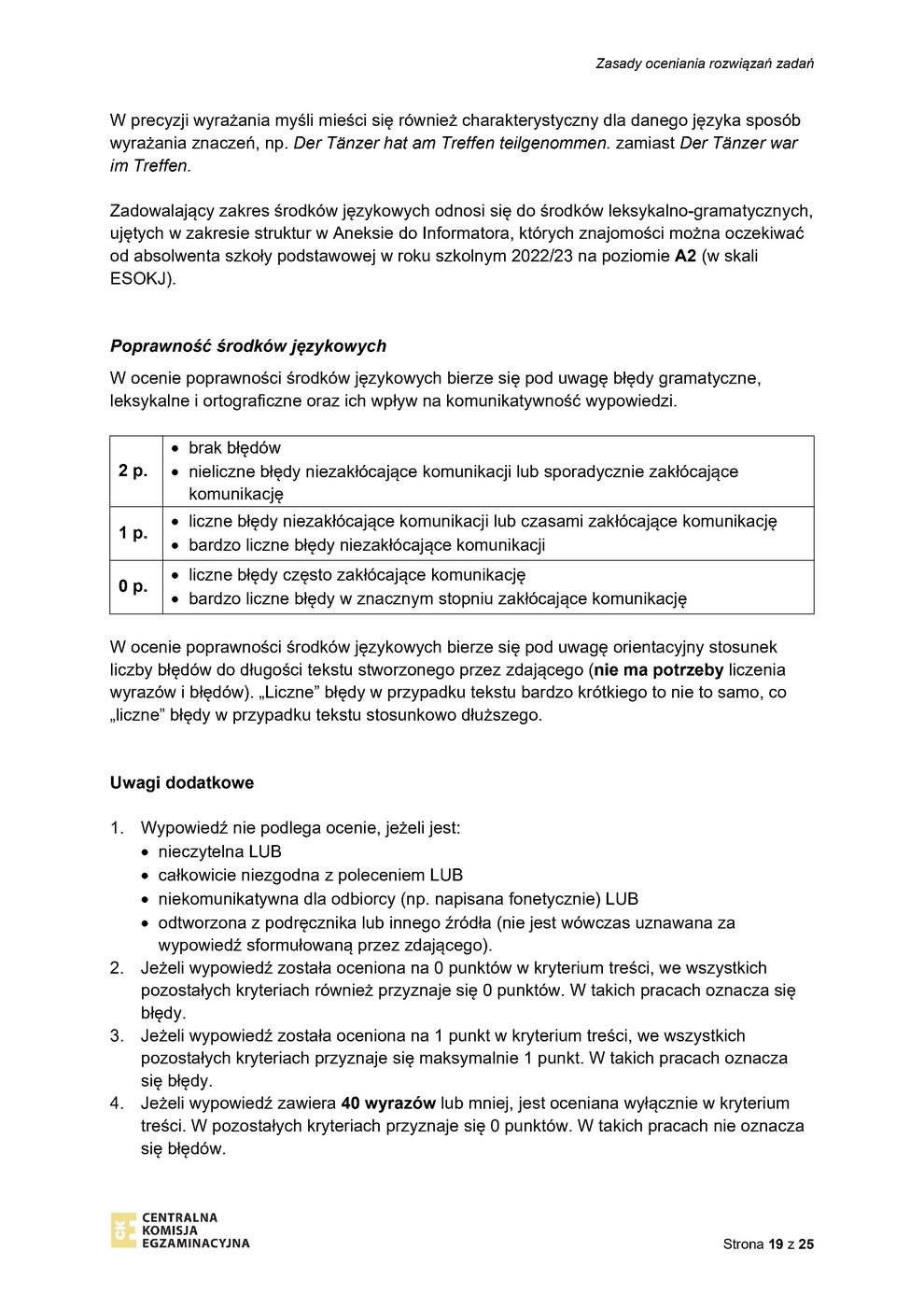 odpowiedzi - język niemiecki - egzamin ósmoklasisty 2023 - 0019