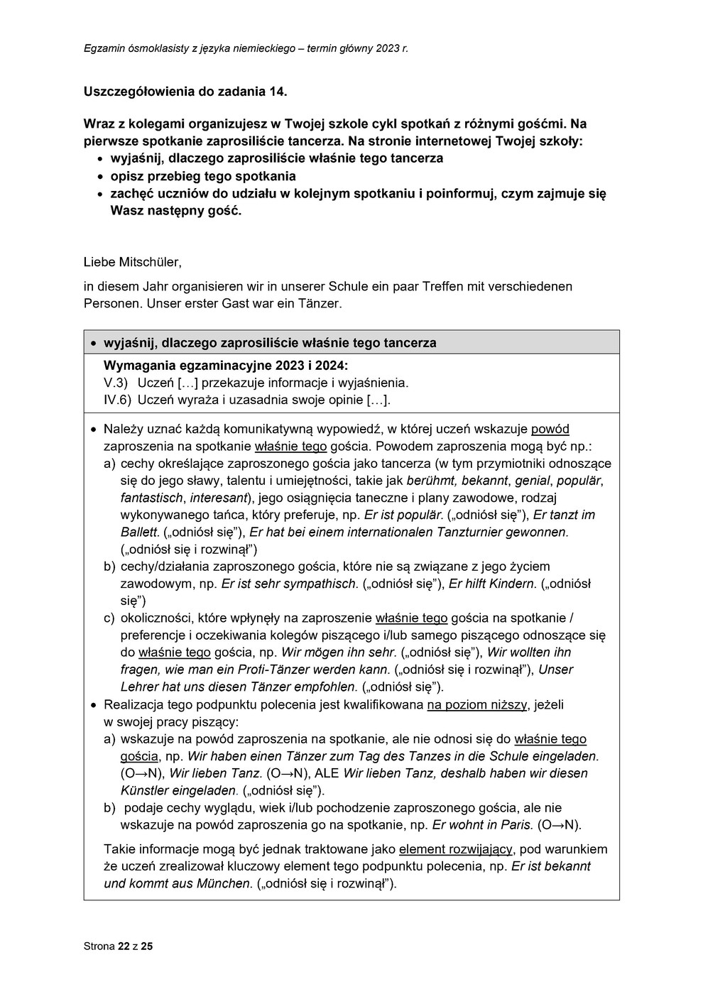 odpowiedzi - język niemiecki - egzamin ósmoklasisty 2023 - 0022