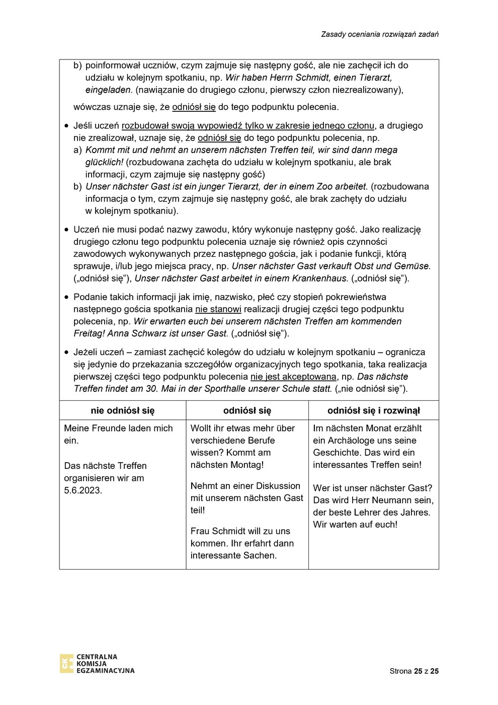 odpowiedzi - język niemiecki - egzamin ósmoklasisty 2023 - 0025