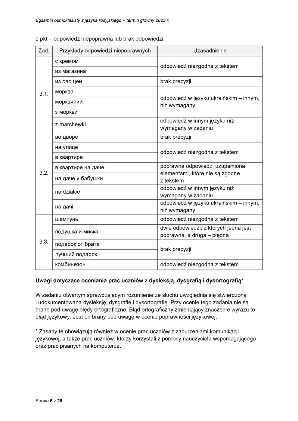 odpowiedzi - język rosyjski - egzamin ósmoklasisty 2023 - 0006