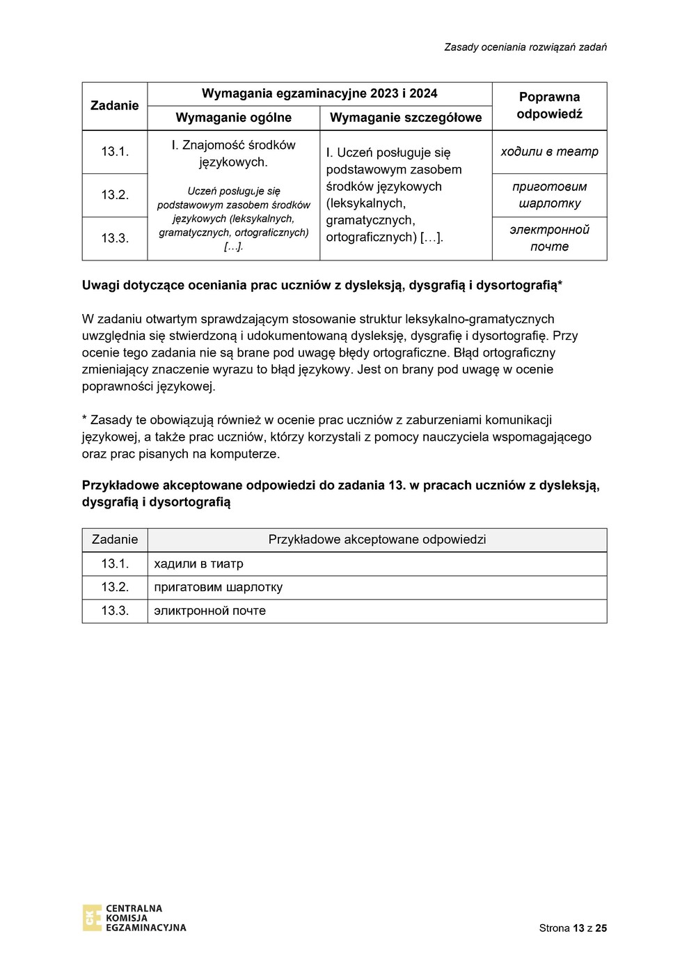 odpowiedzi - język rosyjski - egzamin ósmoklasisty 2023 - 0013