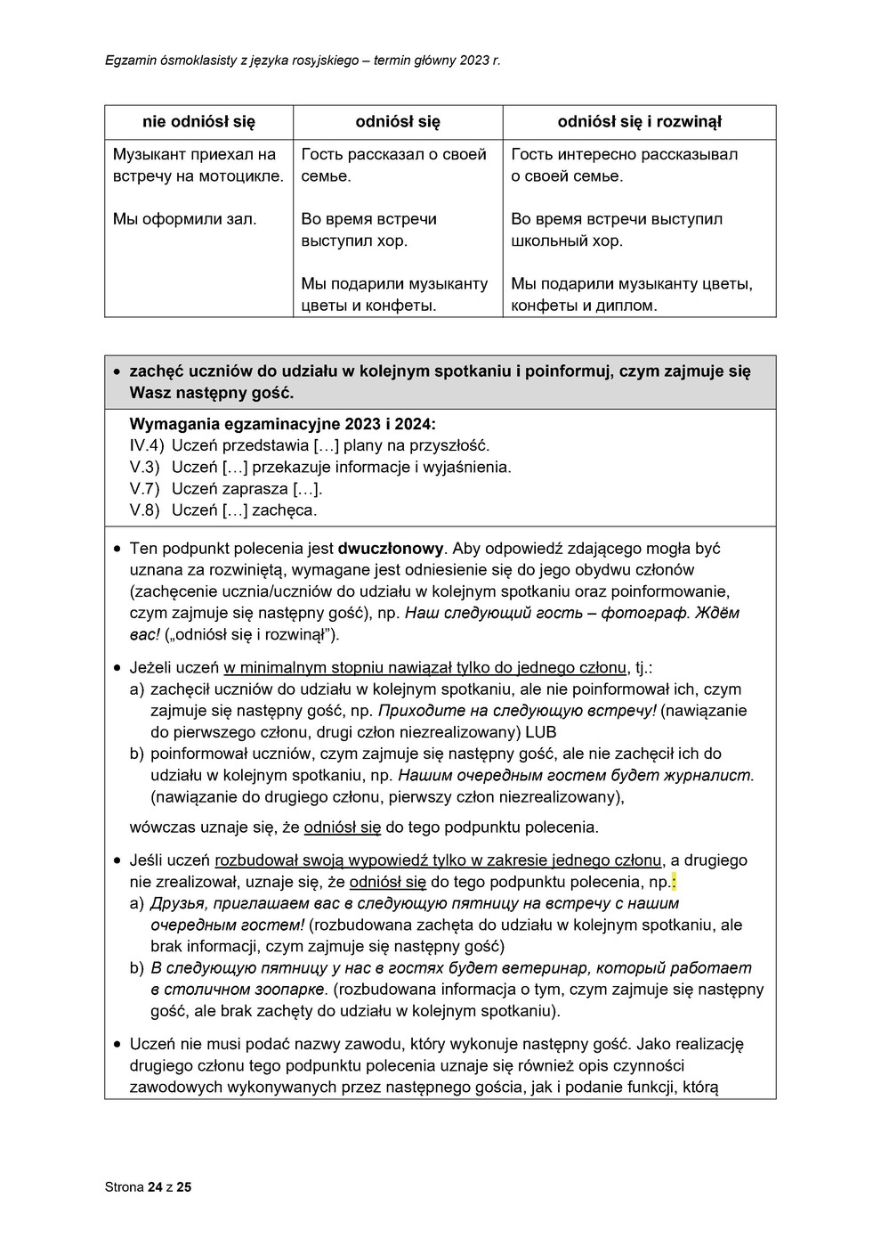 odpowiedzi - język rosyjski - egzamin ósmoklasisty 2023 - 0024