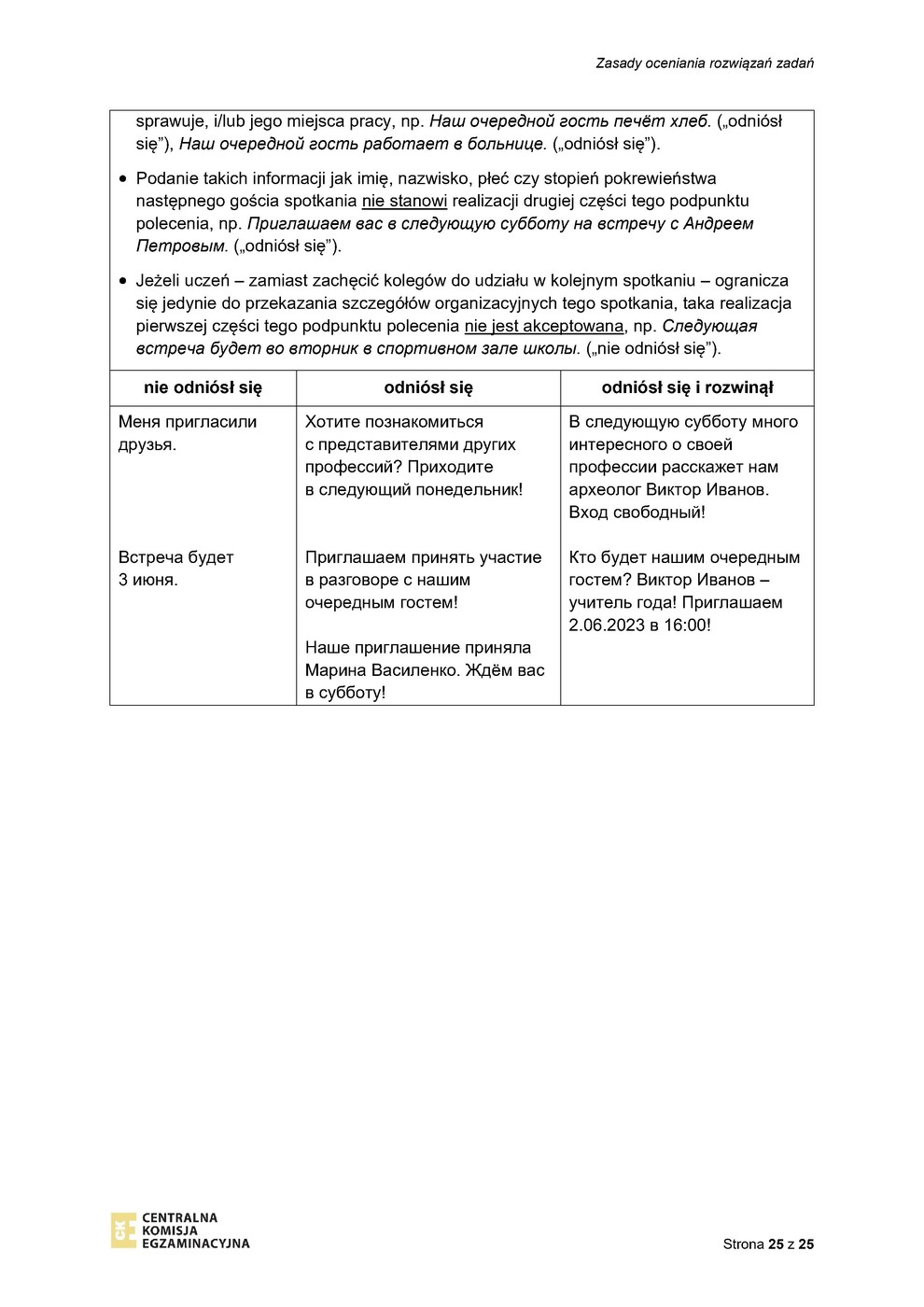 odpowiedzi - język rosyjski - egzamin ósmoklasisty 2023 - 0025