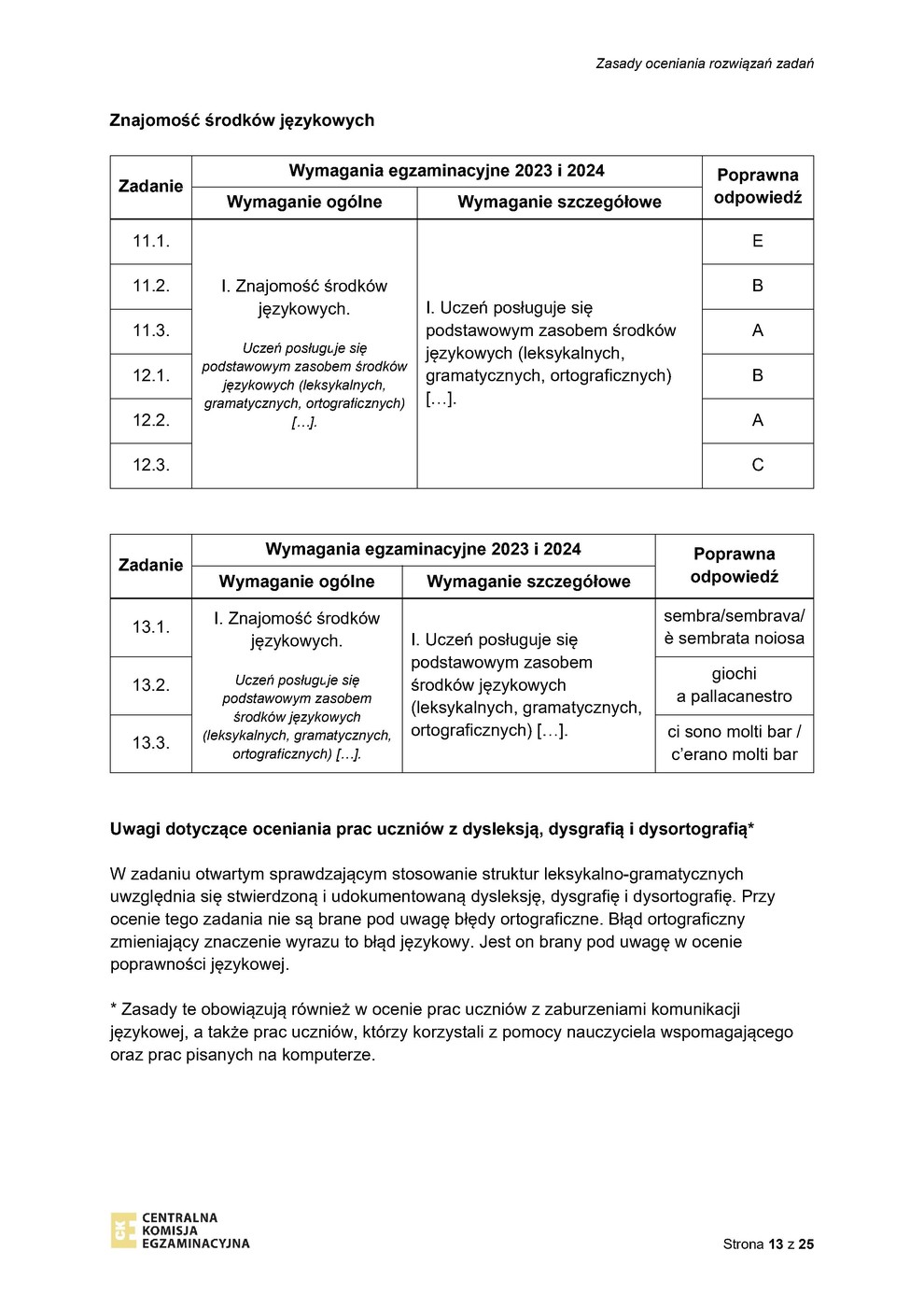 odpowiedzi - język włoski - egzamin ósmoklasisty 2023 - 0013