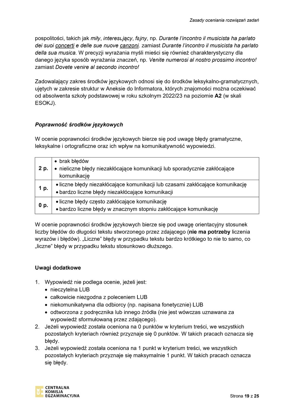 odpowiedzi - język włoski - egzamin ósmoklasisty 2023 - 0019