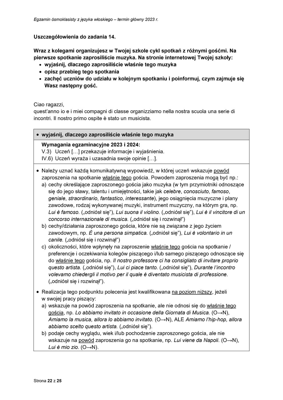 odpowiedzi - język włoski - egzamin ósmoklasisty 2023 - 0022