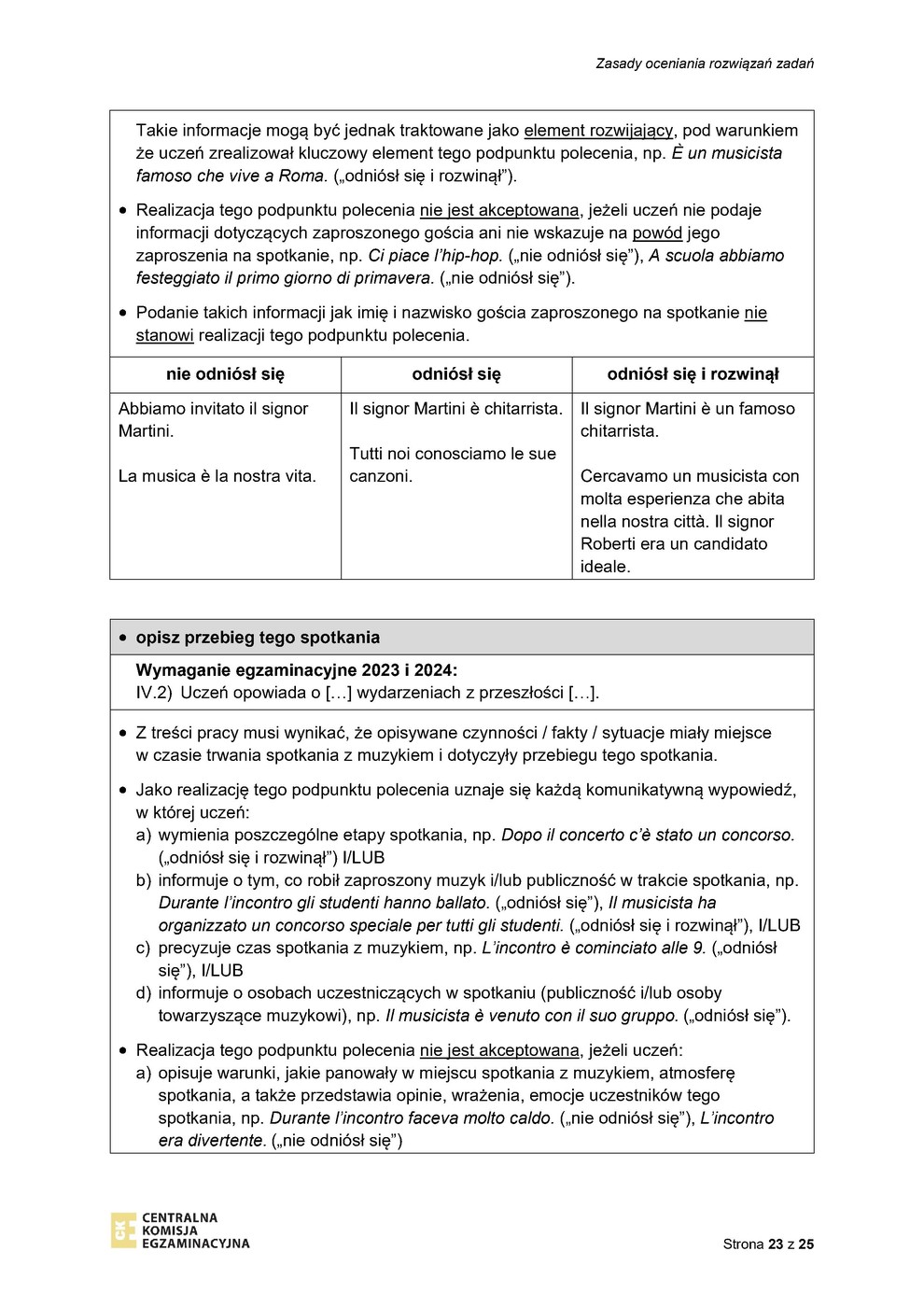 odpowiedzi - język włoski - egzamin ósmoklasisty 2023 - 0023
