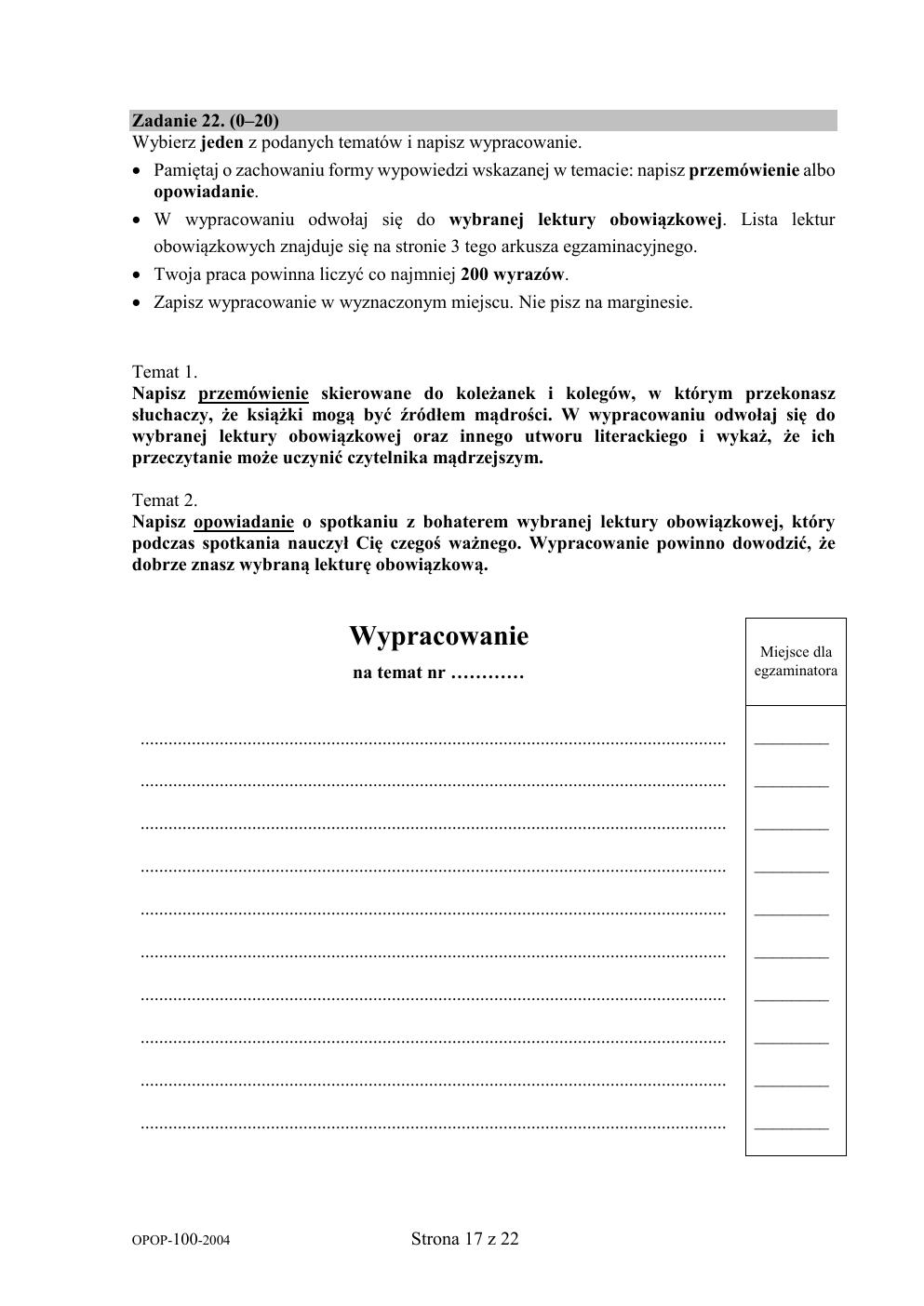 Arkusz Egzaminacyjny Klasa 8 Język Polski Galeria - arkusz - jezyk polski - egzamin ósmoklasisty 2020-17 (Język
