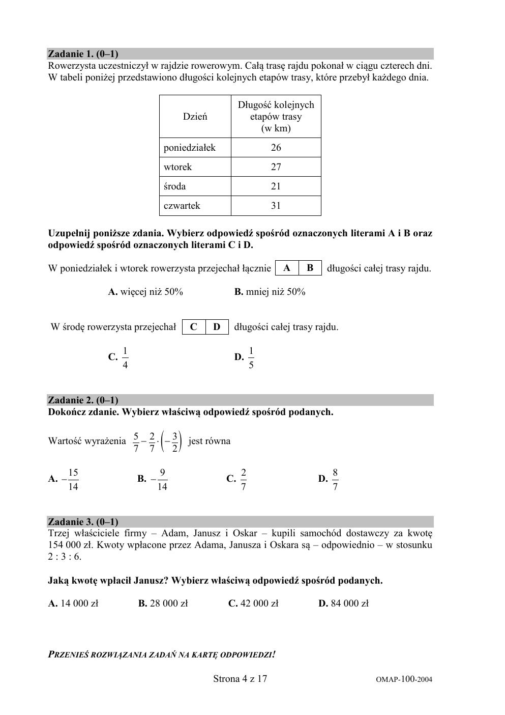 arkusz - matematyka - egzamin ósmoklasisty 2020-04