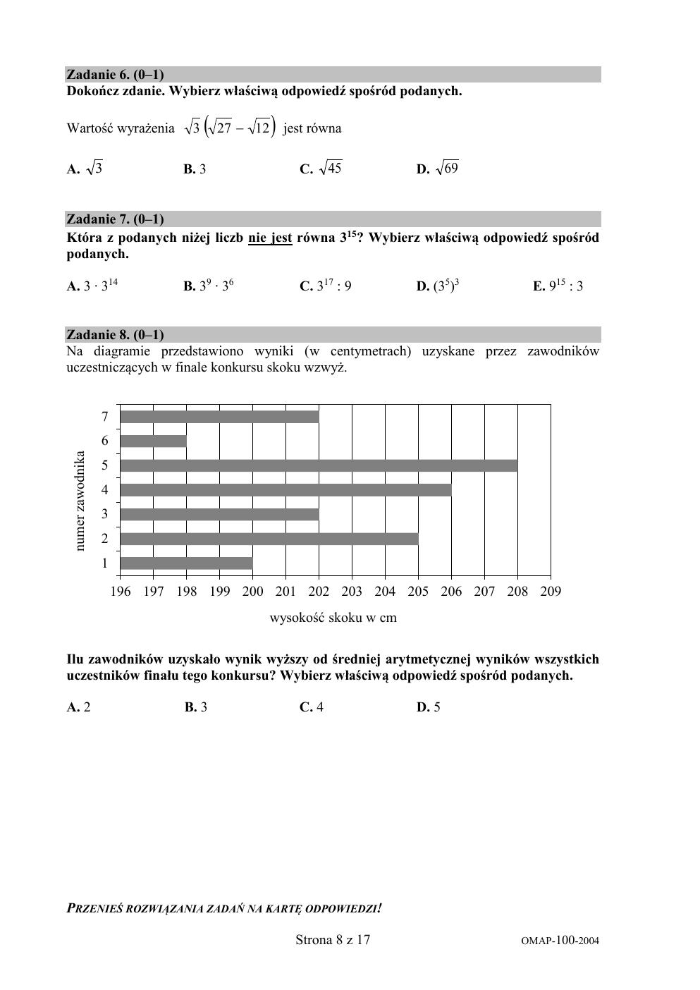 arkusz - matematyka - egzamin ósmoklasisty 2020-08