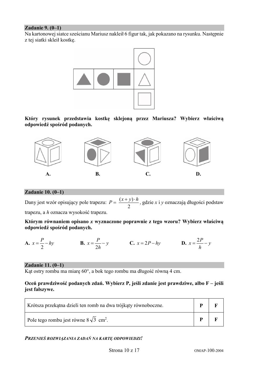 arkusz - matematyka - egzamin ósmoklasisty 2020-10