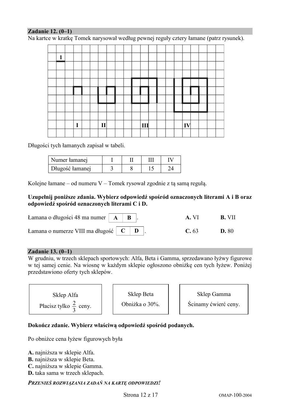 arkusz - matematyka - egzamin ósmoklasisty 2020-12