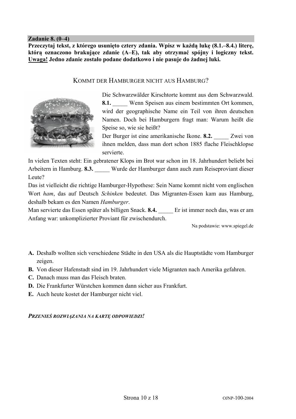 arkusz - niemiecki - egzamin ósmoklasisty 2020-10