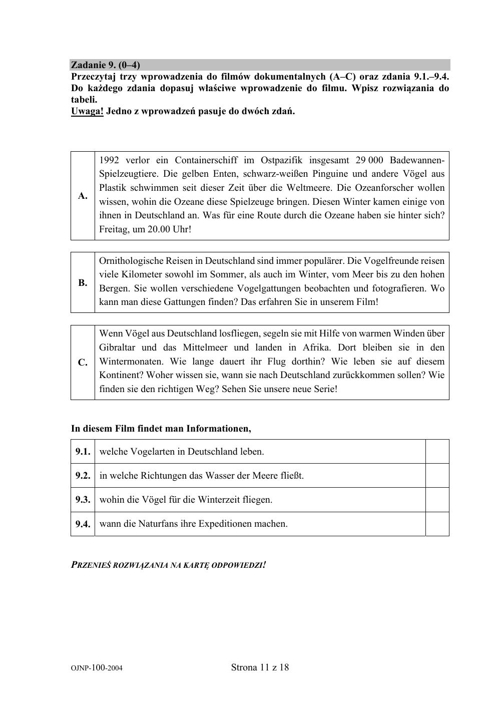 arkusz - niemiecki - egzamin ósmoklasisty 2020-11