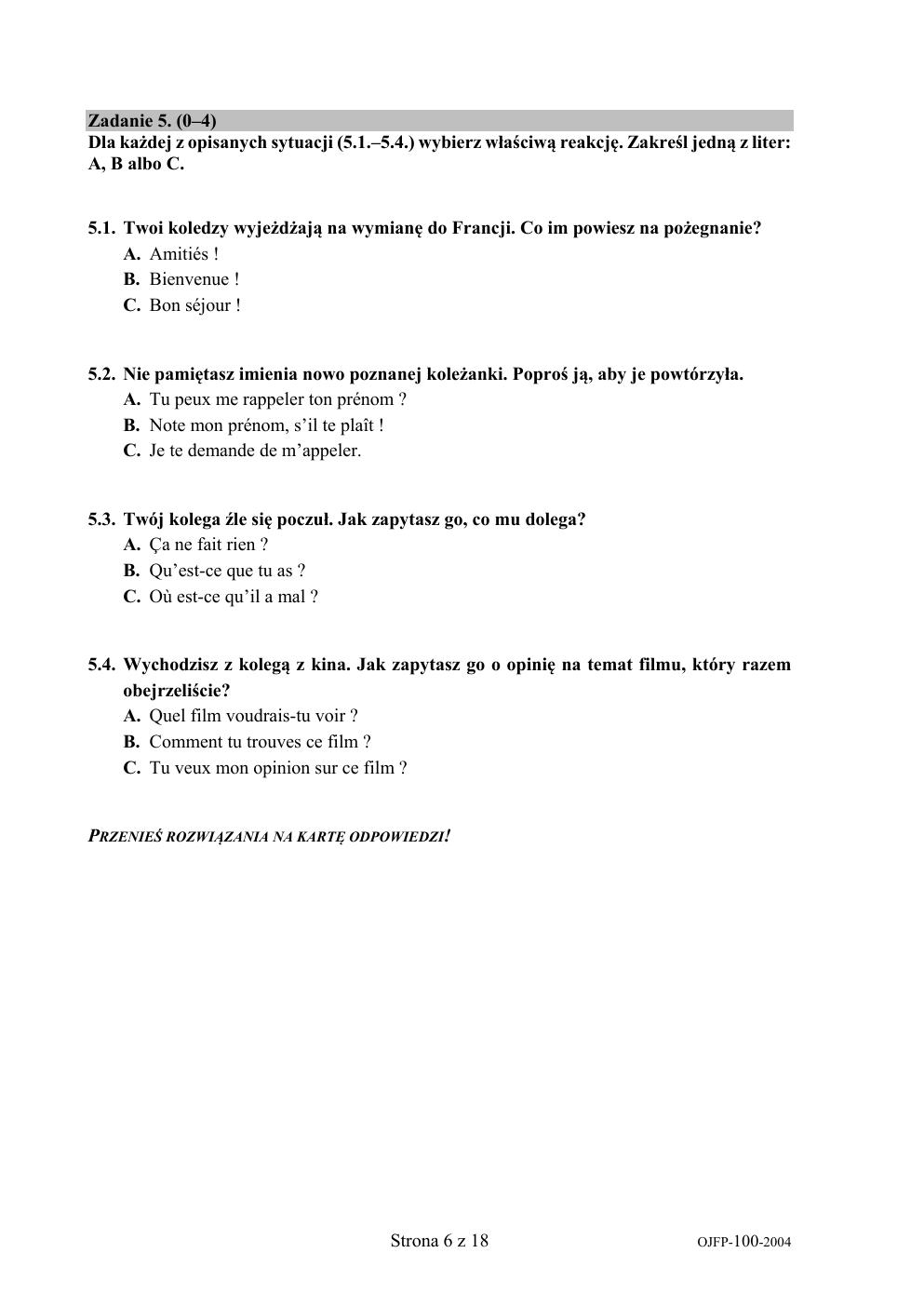 arkusz - francuski - egzamin ósmoklasisty 2020-06