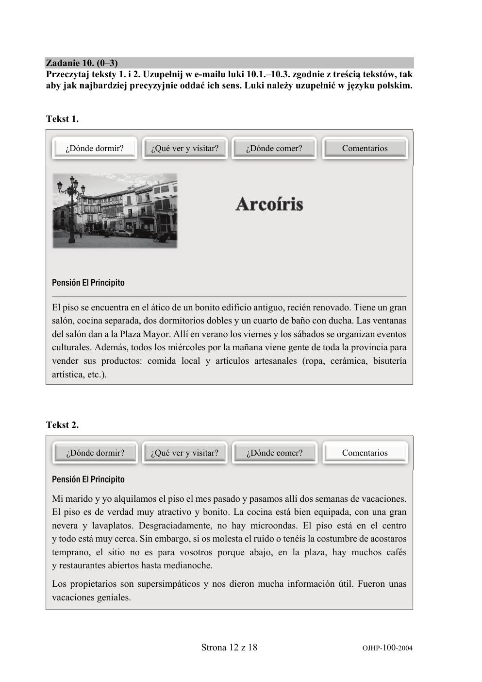 arkusz - hiszpański - egzamin ósmoklasisty 2020-12