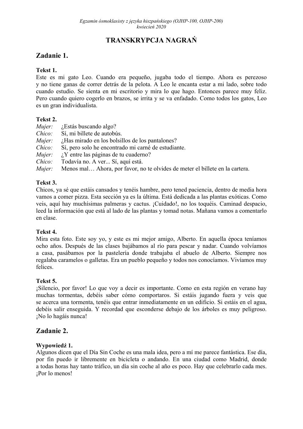 transkrypcja - hiszpański - egzamin ósmoklasisty 2020-1