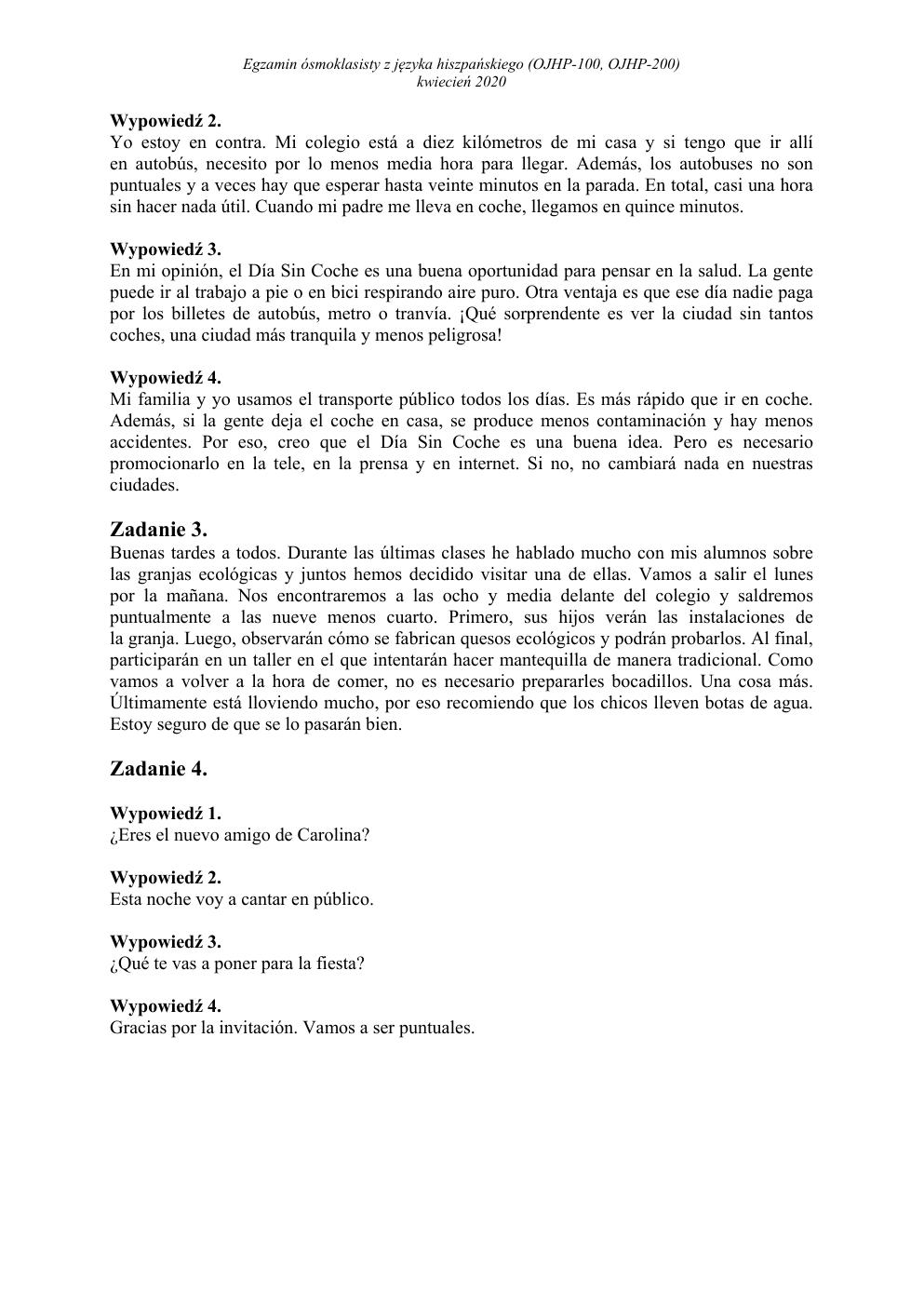 transkrypcja - hiszpański - egzamin ósmoklasisty 2020-2