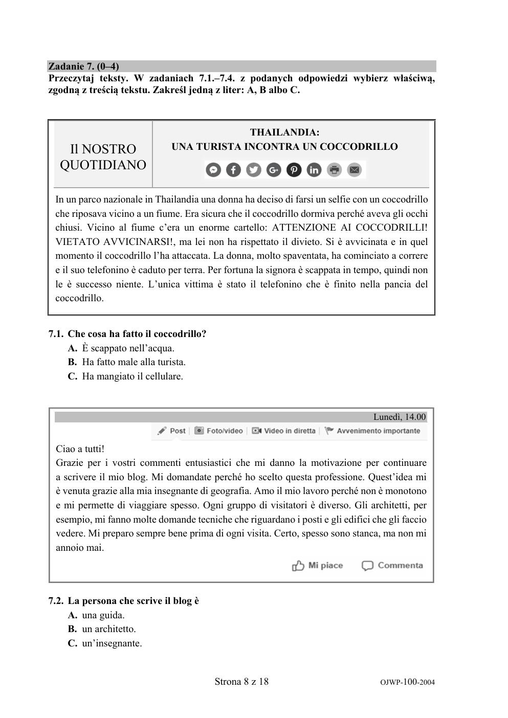 arkusz - włoski - egzamin ósmoklasisty 2020-08