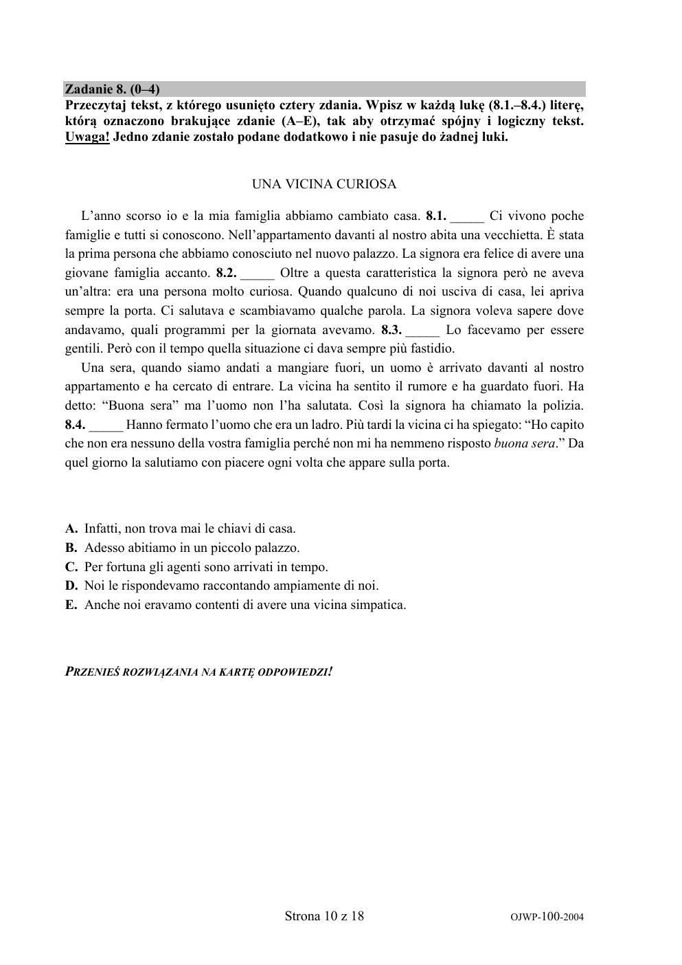 arkusz - włoski - egzamin ósmoklasisty 2020-10