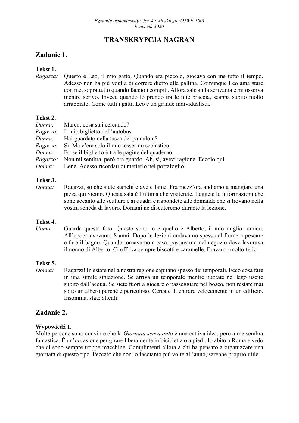 transkrypcja - włoski - egzamin ósmoklasisty 2020-1
