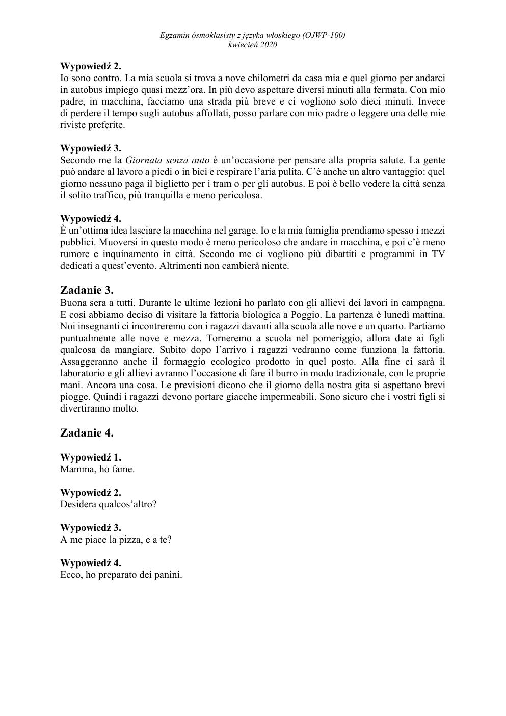 transkrypcja - włoski - egzamin ósmoklasisty 2020-2