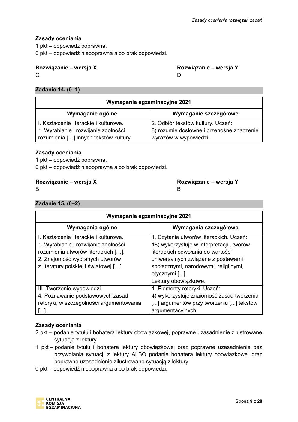 odpowiedzi - język polski - egzamin ósmoklasisty 2021 maj-09