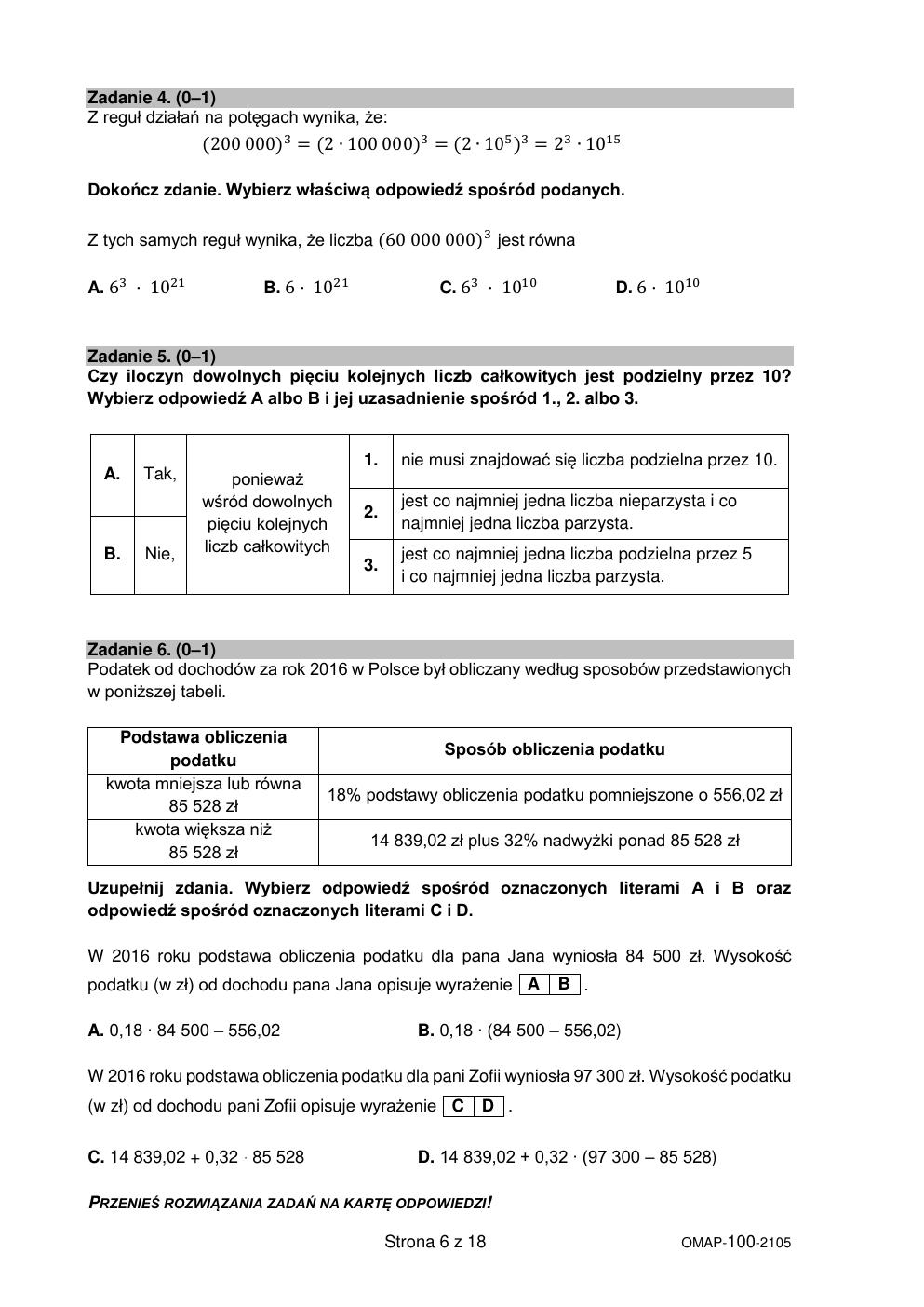 matematyka - egzamin ósmoklasisty 2021 - arkusz-06