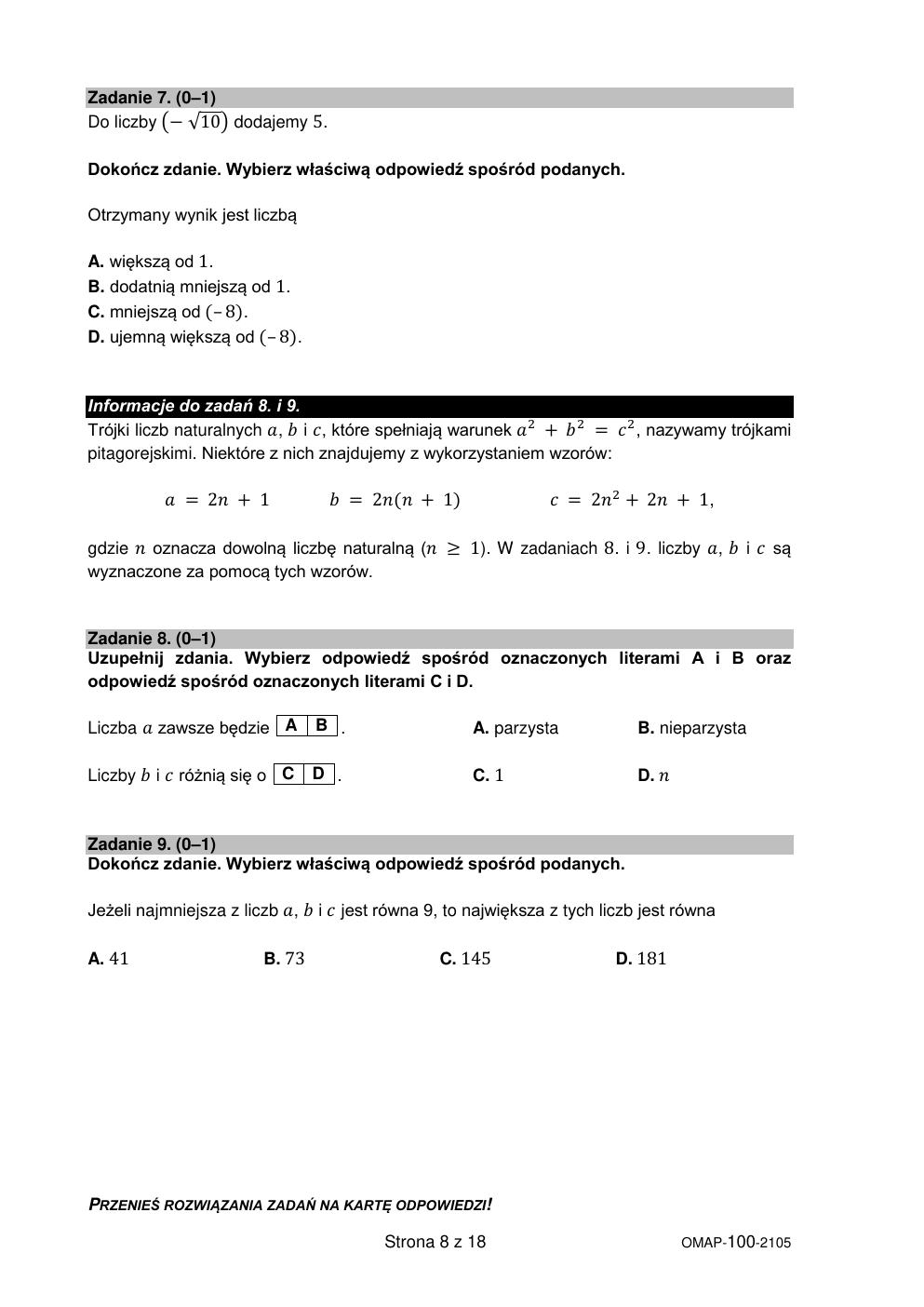 matematyka - egzamin ósmoklasisty 2021 - arkusz-08