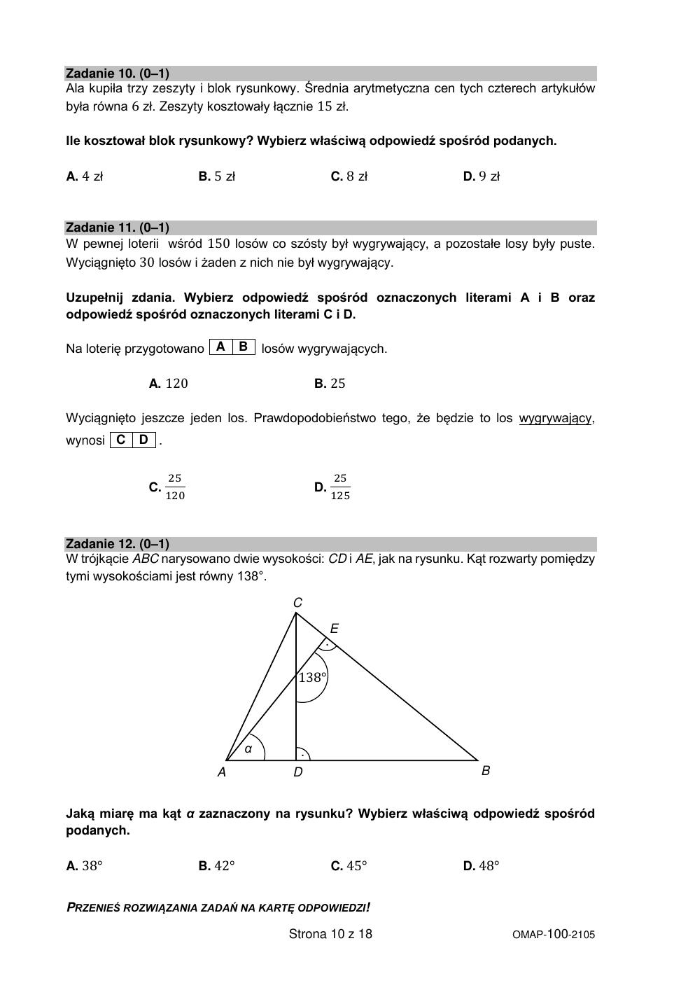 matematyka - egzamin ósmoklasisty 2021 - arkusz-10