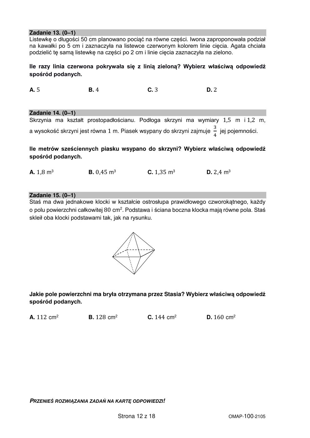 matematyka - egzamin ósmoklasisty 2021 - arkusz-12