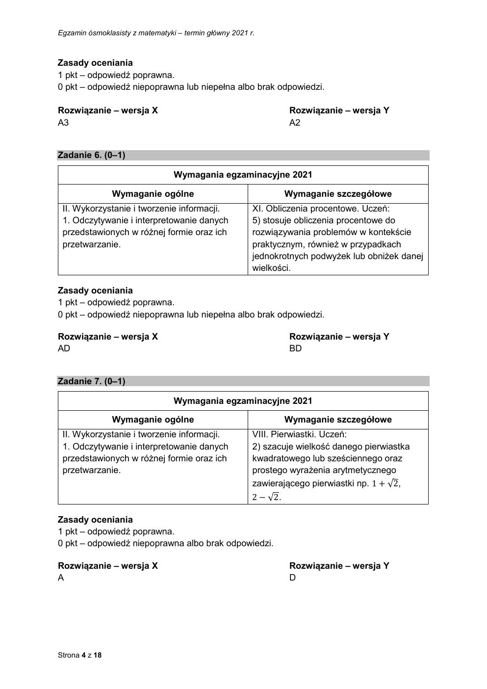 odpowiedzi - matematyka - egzamin ósmoklasisty 2021-04