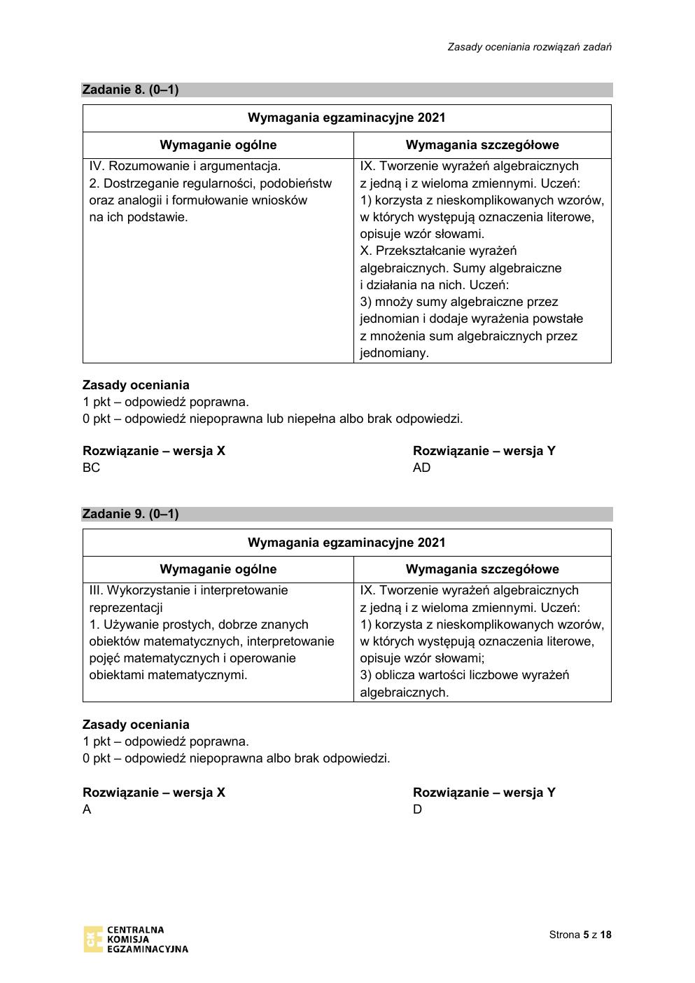 odpowiedzi - matematyka - egzamin ósmoklasisty 2021-05