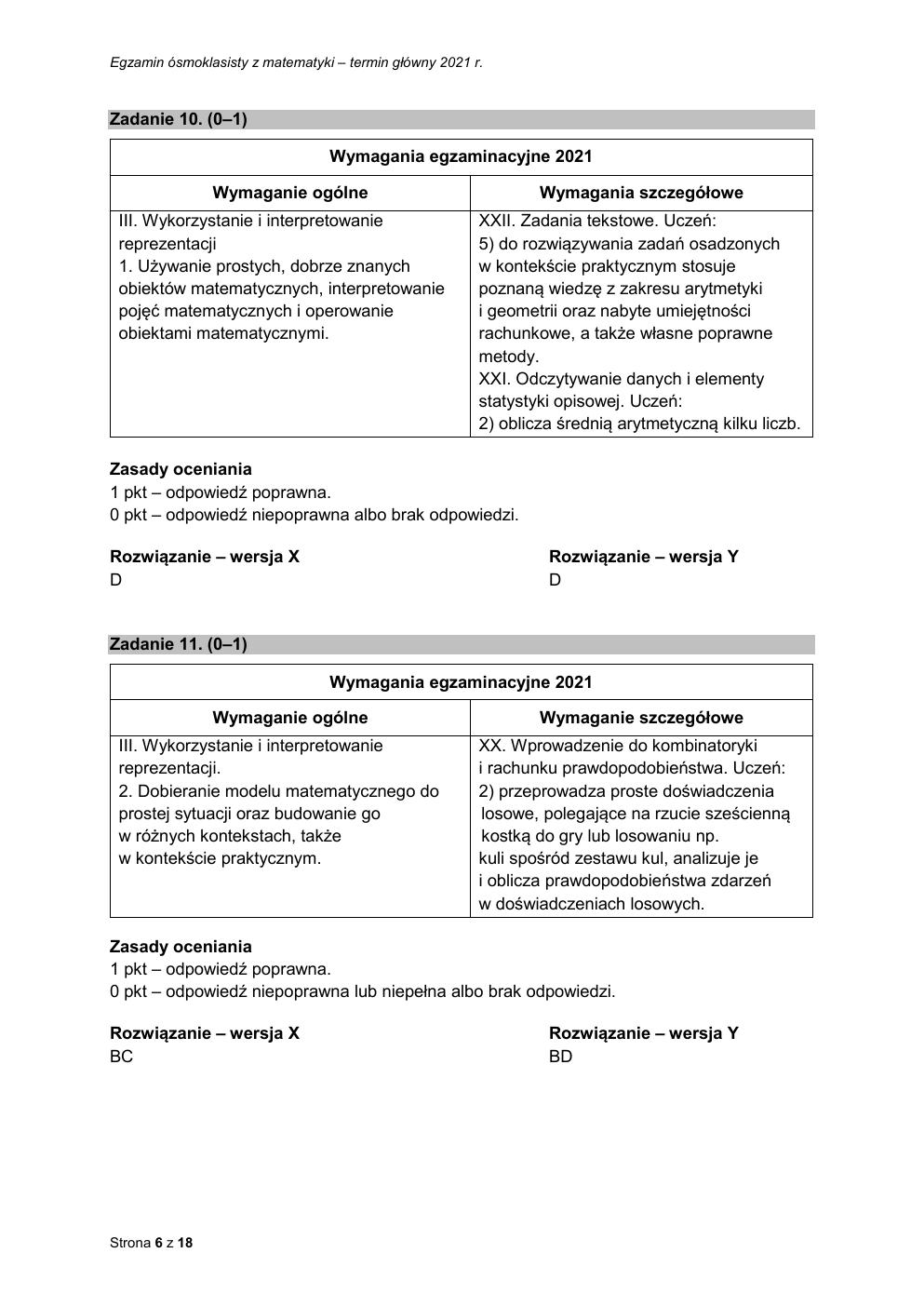 odpowiedzi - matematyka - egzamin ósmoklasisty 2021-06