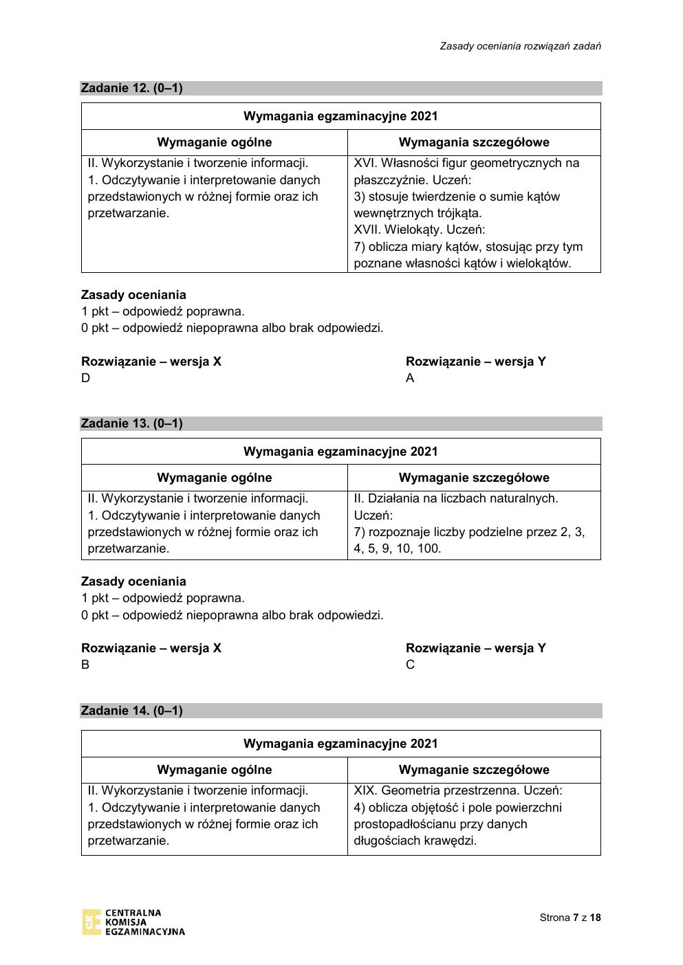 odpowiedzi - matematyka - egzamin ósmoklasisty 2021-07