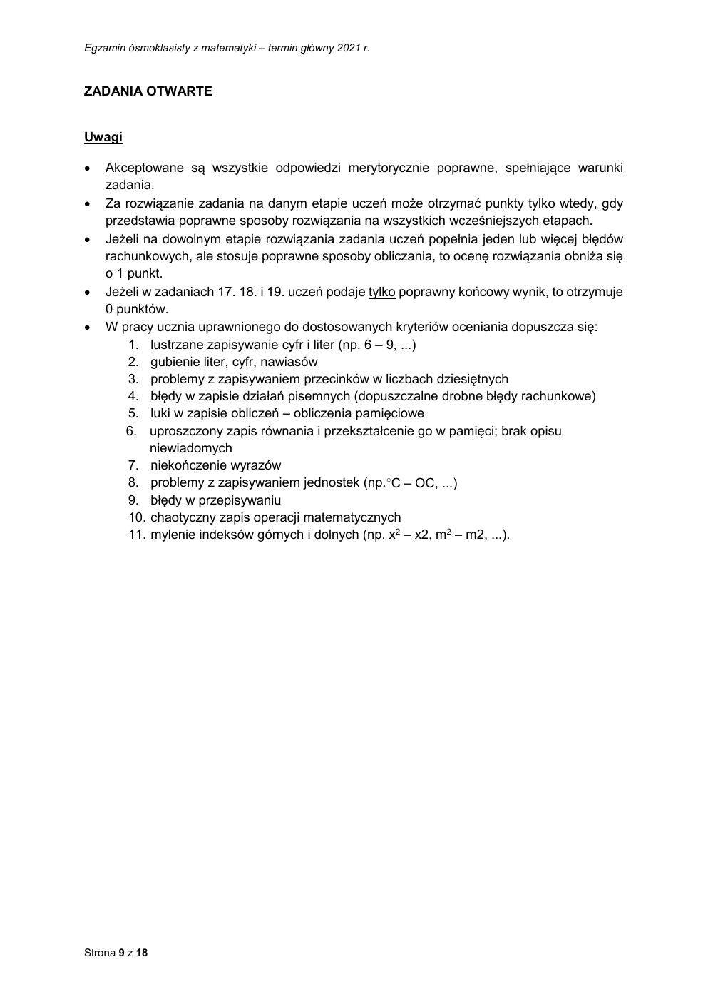 odpowiedzi - matematyka - egzamin ósmoklasisty 2021-09