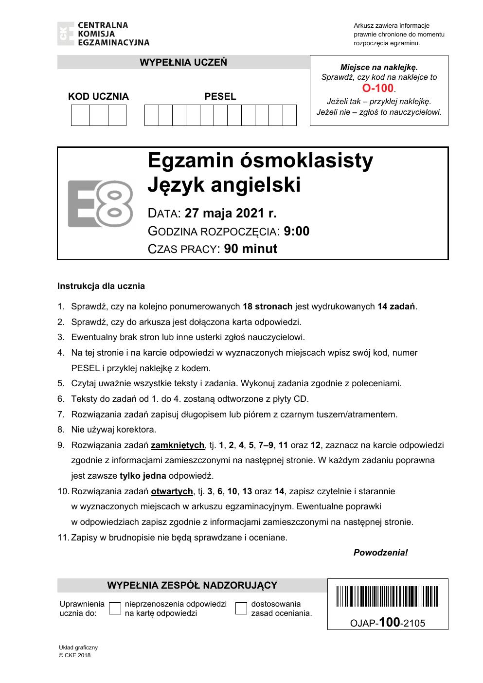 język angielski - egzamin ósmoklasisty 2021 - arkusz-01