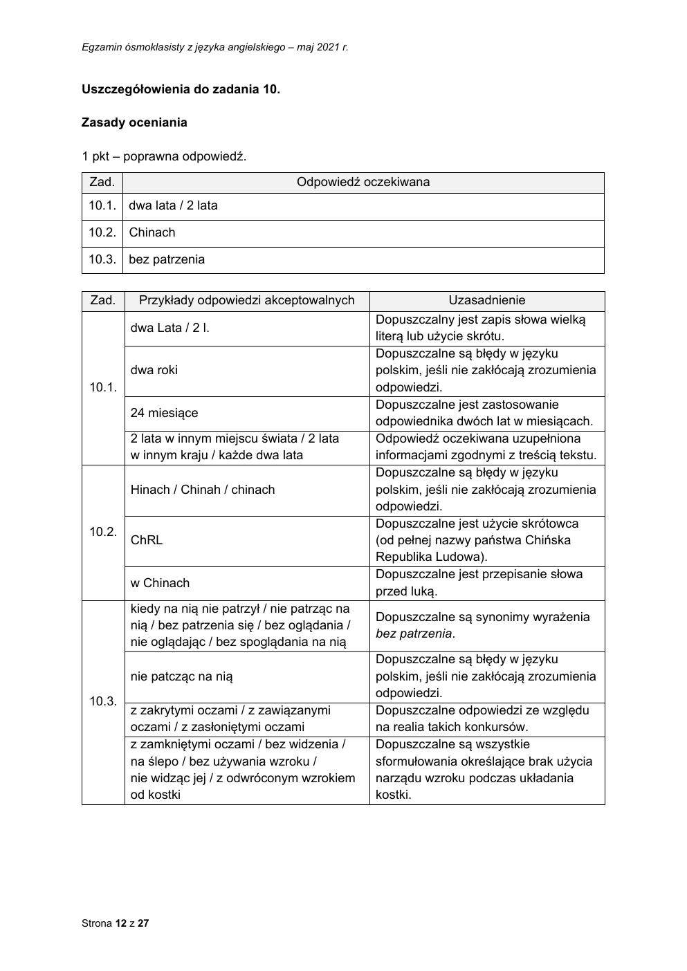 odpowiedzi - język angielski - egzamin ósmoklasisty 2021-12