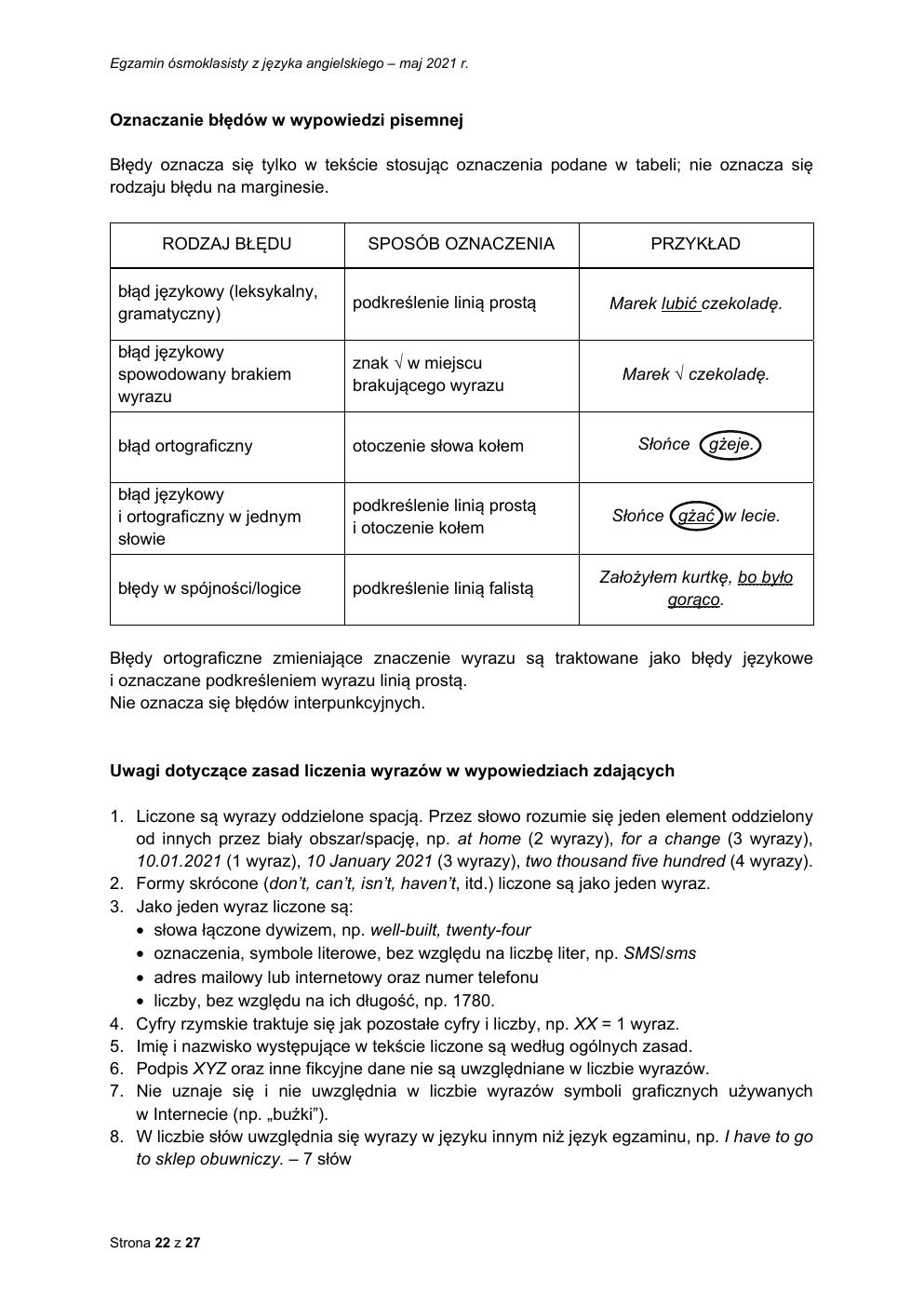 odpowiedzi - język angielski - egzamin ósmoklasisty 2021-22