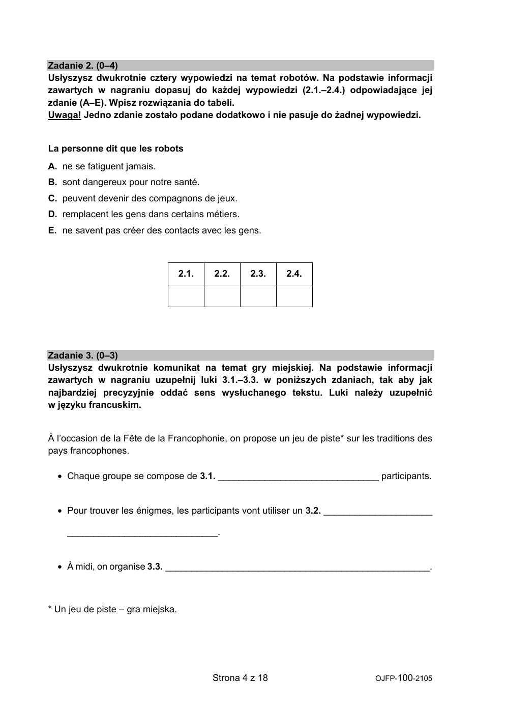 język francuski - egzamin ósmoklasisty 2021 - arkusz-04
