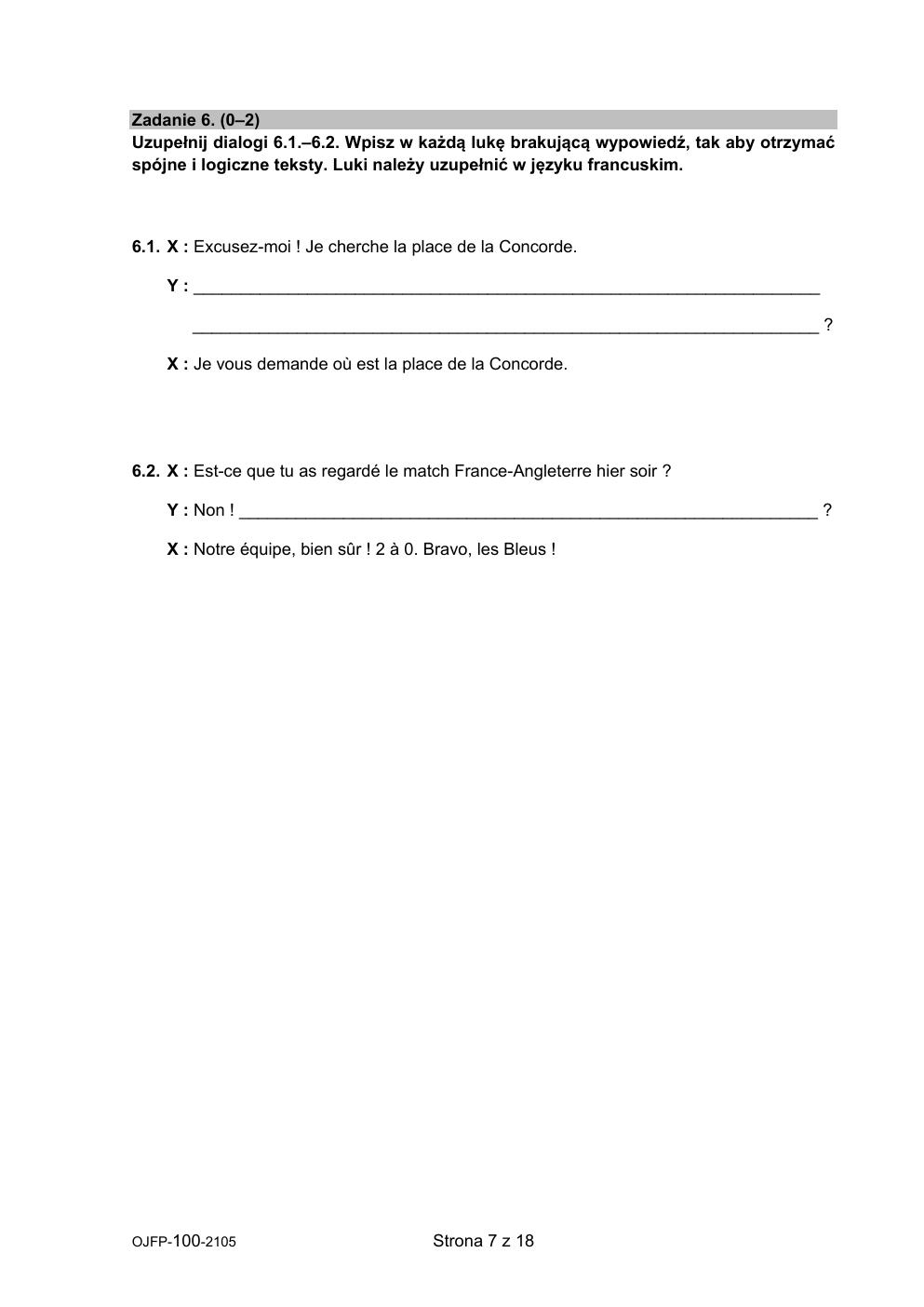 język francuski - egzamin ósmoklasisty 2021 - arkusz-07